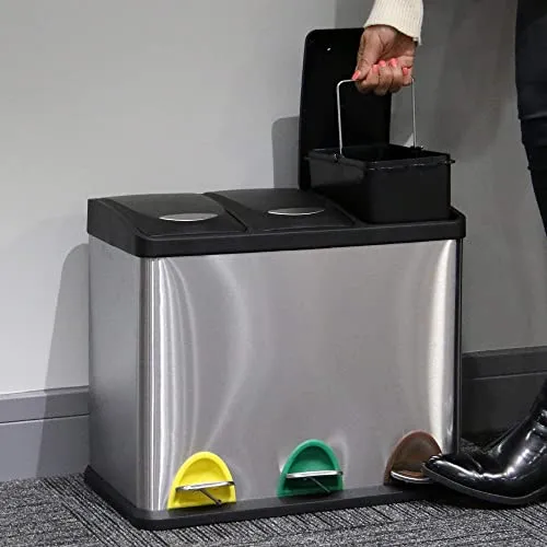 Maison & White Compact 24L (3 x 8L) Recycling Pedal Bin