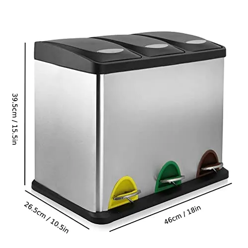 Maison & White Compact 24L (3 x 8L) Recycling Pedal Bin