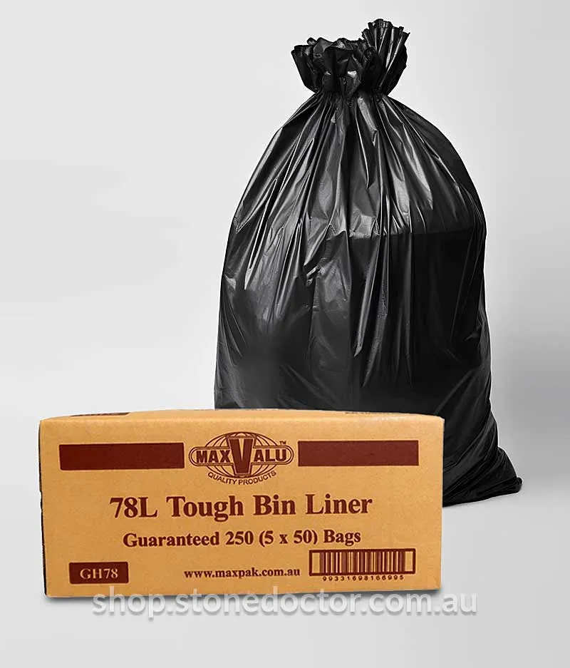 MaxValu 78 Litres Economical Heavy Duty Bin Liner 92 x 76cm - (5 Packs X 50 Bags) Per Box