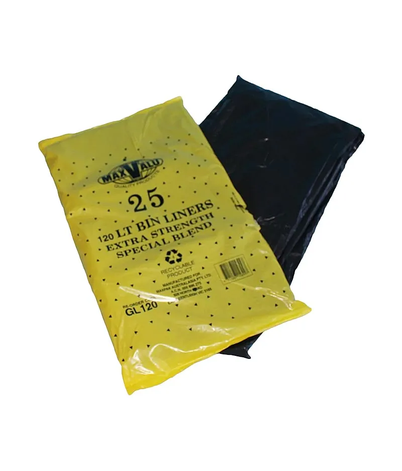 MaxValu Heavy Duty Bin Liner 120 Litres - (10 Packs X 25 Bags) Per Box