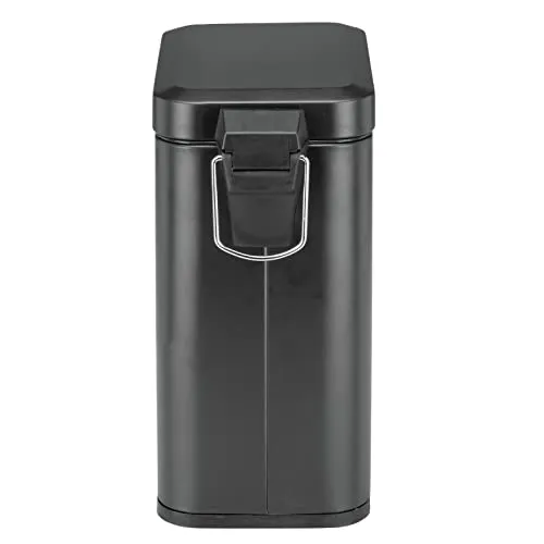 mDesign Small Modern 1.3 Gallon Rectangle Metal Lidded Step Trash Can, Compact Garbage Bin with Removable Liner Bucket and Handle for Bathroom, Kitchen, Craft Room, Office, Garage - Black