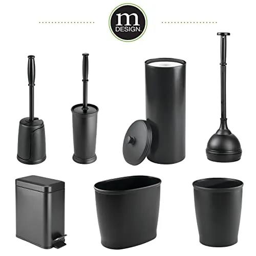 mDesign Small Modern 1.3 Gallon Rectangle Metal Lidded Step Trash Can, Compact Garbage Bin with Removable Liner Bucket and Handle for Bathroom, Kitchen, Craft Room, Office, Garage - Black