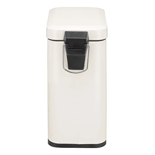 mDesign Small Modern 1.3 Gallon Rectangle Metal Lidded Step Trash Can, Compact Garbage Bin with Removable Liner Bucket and Handle for Bathroom, Kitchen, Craft Room, Office, Garage - Cream/Beige