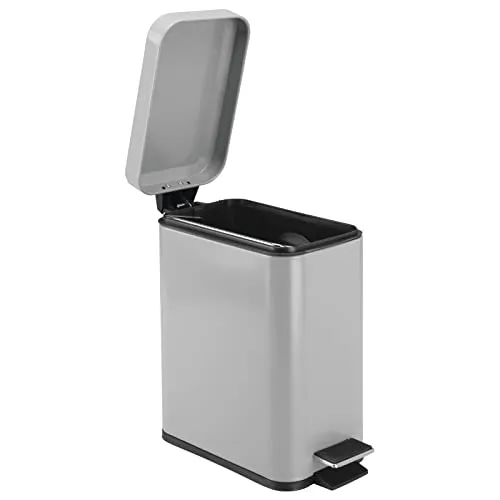 mDesign Small Modern 1.3 Gallon Rectangle Metal Lidded Step Trash Can, Compact Garbage Bin with Removable Liner Bucket and Handle for Bathroom, Kitchen, Craft Room, Office, Garage - Gray