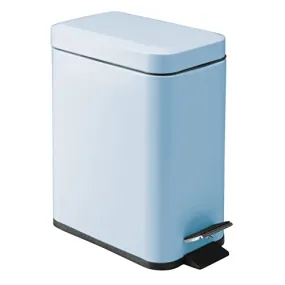 mDesign Small Modern 1.3 Gallon Rectangle Metal Lidded Step Trash Can, Compact Garbage Bin with Removable Liner Bucket and Handle for Bathroom, Kitchen, Craft Room, Office, Garage, Light Blue