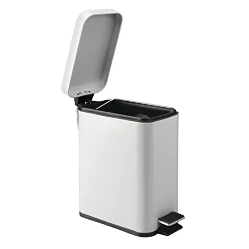 mDesign Small Modern 1.3 Gallon Rectangle Metal Lidded Step Trash Can, Compact Garbage Bin with Removable Liner Bucket and Handle for Bathroom, Kitchen, Craft Room, Office, Garage - Light Gray