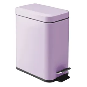 mDesign Small Modern 1.3 Gallon Rectangle Metal Lidded Step Trash Can, Compact Garbage Bin with Removable Liner Bucket and Handle for Bathroom, Kitchen, Craft Room, Office, Garage - Light Purple