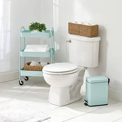 mDesign Small Modern 1.3 Gallon Rectangle Metal Lidded Step Trash Can, Compact Garbage Bin with Removable Liner Bucket and Handle for Bathroom, Kitchen, Craft Room, Office, Garage - Mint Green