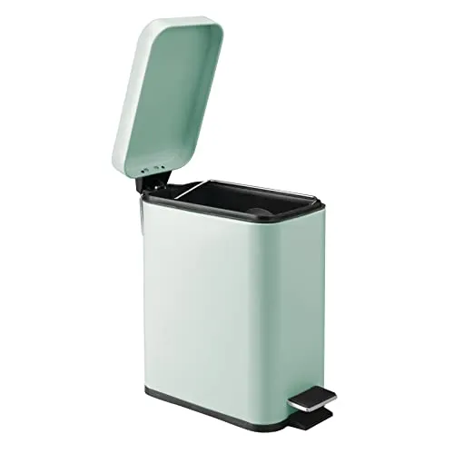 mDesign Small Modern 1.3 Gallon Rectangle Metal Lidded Step Trash Can, Compact Garbage Bin with Removable Liner Bucket and Handle for Bathroom, Kitchen, Craft Room, Office, Garage - Mint Green