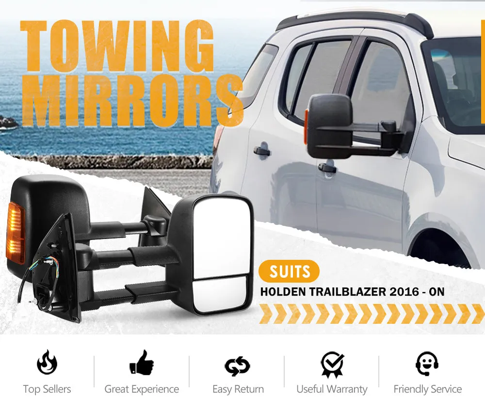 Pair Towing Extendable Side Mirrors for Holden Trailblazer 2016 to Current