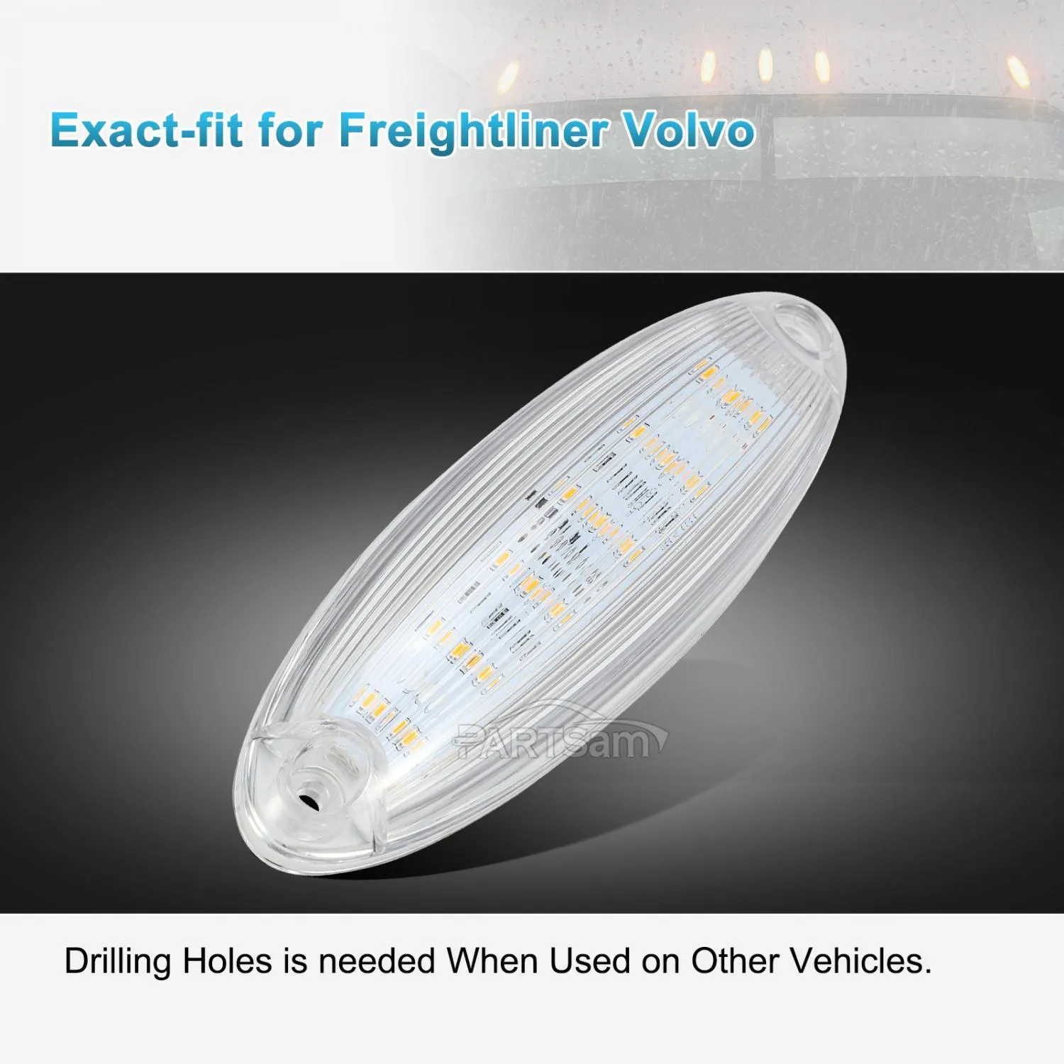 Partsam 5pcs Clear Lens Cab Clearance Roof Running Top Marker Lights Amber Yellow 6LED Amber Lights Assembly Waterproof Compatible with Freightliner Cascadia Heavy Duty Trucks
