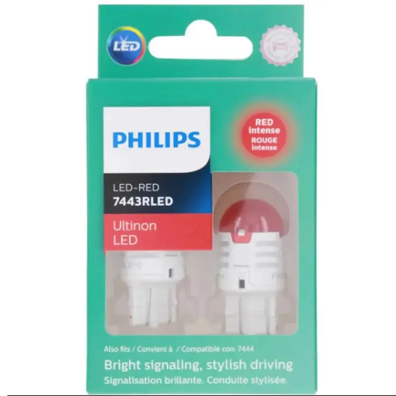 Philips 7443RULRX2 Red LED Bright Reverse Back Up Tail Brake Stop Turn Light Bulb pair