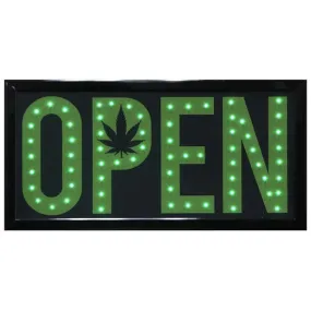 Pot Leaf Open LED Sign - 10" x 19"