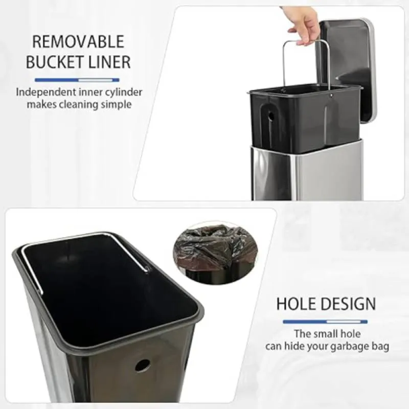 R&R Stainless Steel Soft Closing Waterproof Dustbin with Foot Pedal, 10L