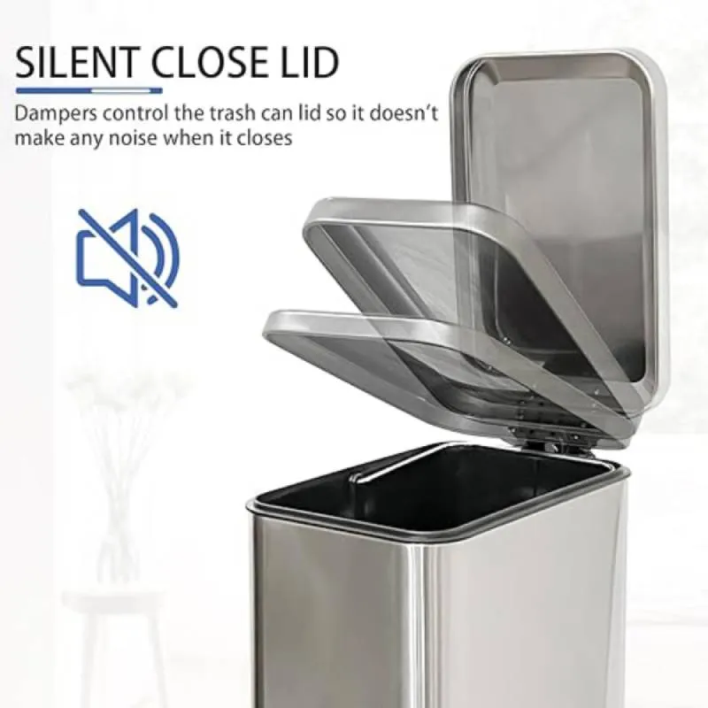 R&R Stainless Steel Soft Closing Waterproof Dustbin with Foot Pedal, 10L