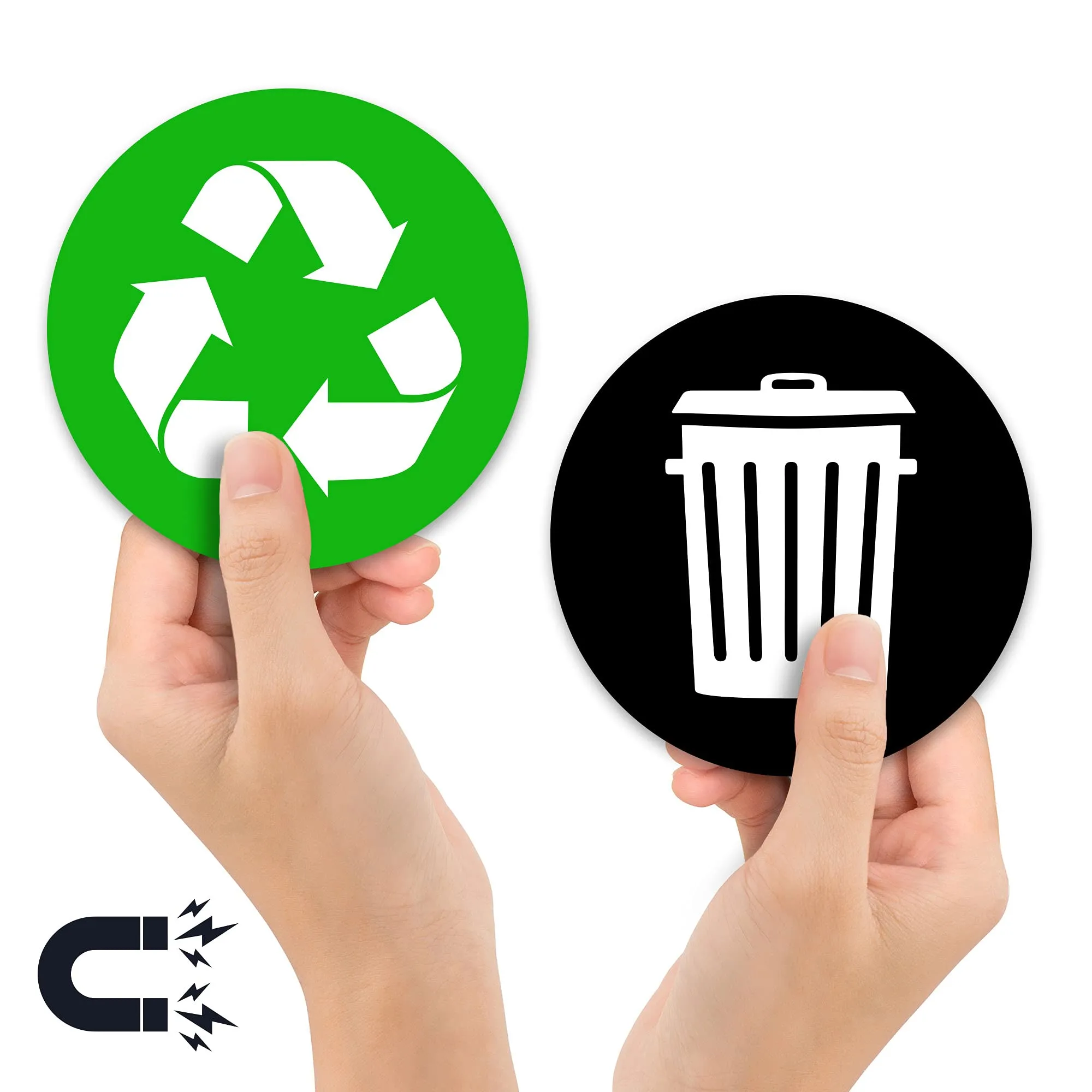 Recycle and Trash Logo Magnetic Sticker 4in x 4in - Organize Trash - for Metal cans, containers and Bins - Home or Office - Premium Magnet (Small, Green - Magnetic)