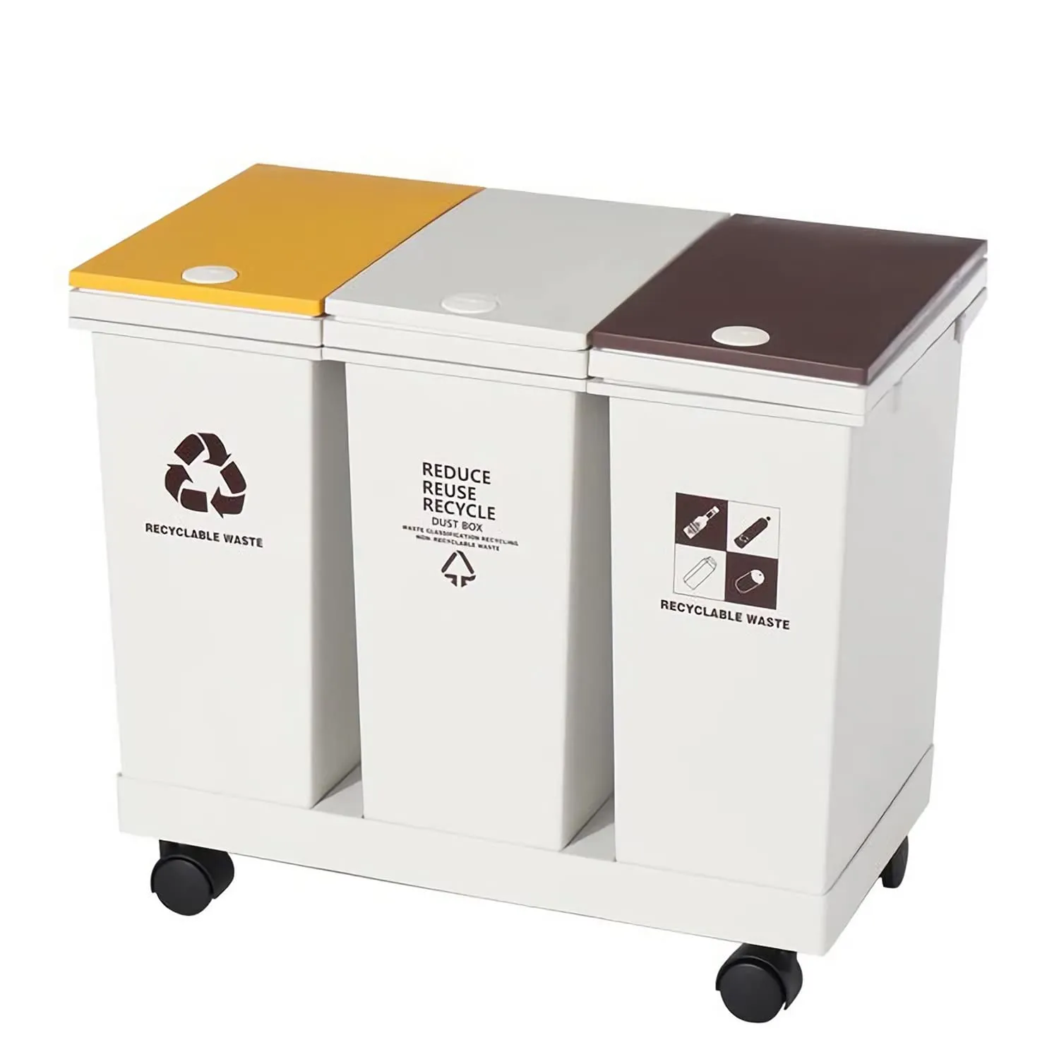 Recycle Kitchen Trash Can 20L x 3 Sorting Waste Bin with Lid Total 16 Gallon, 60L