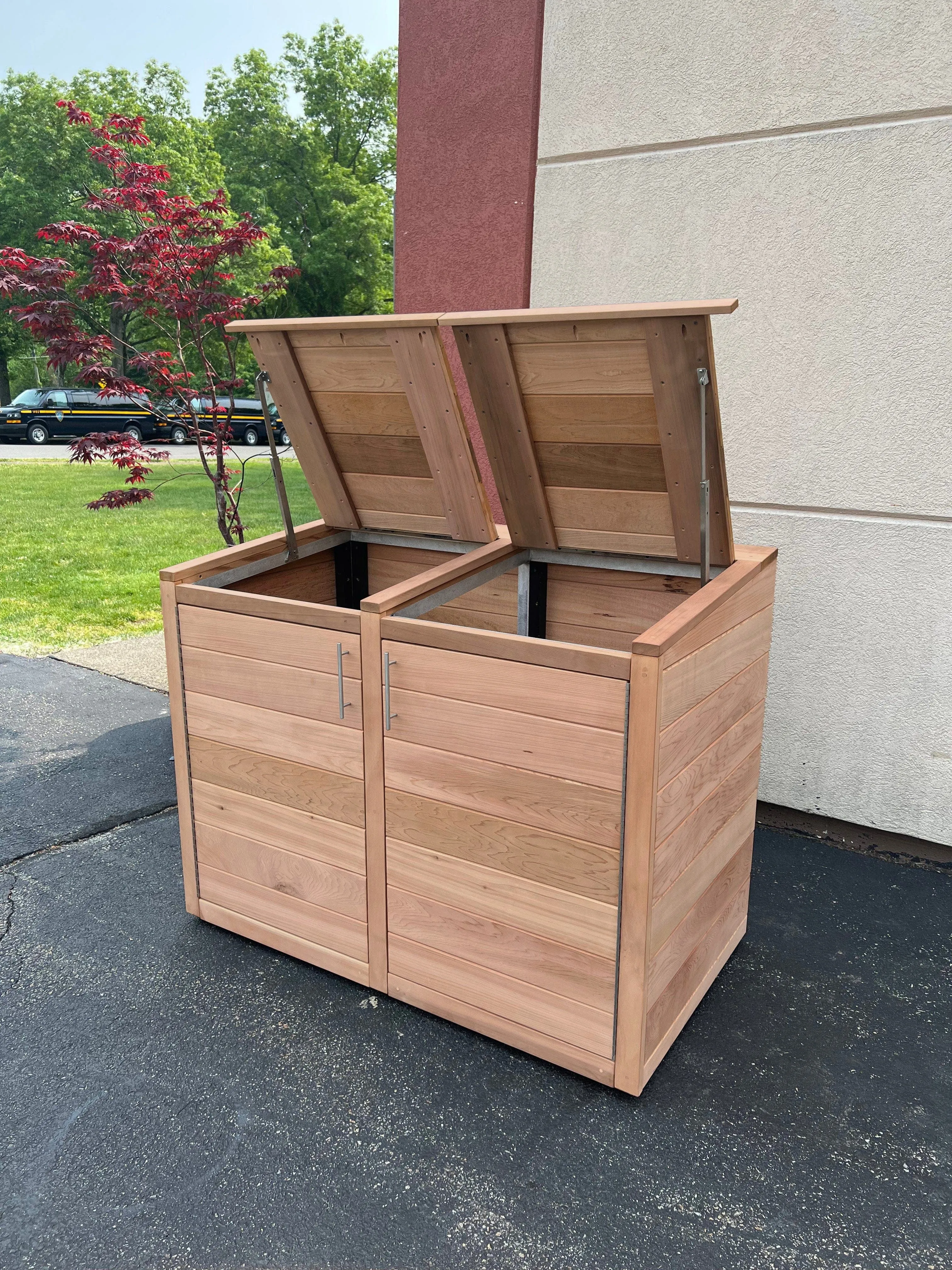 Red Grandis Trash Enclosure