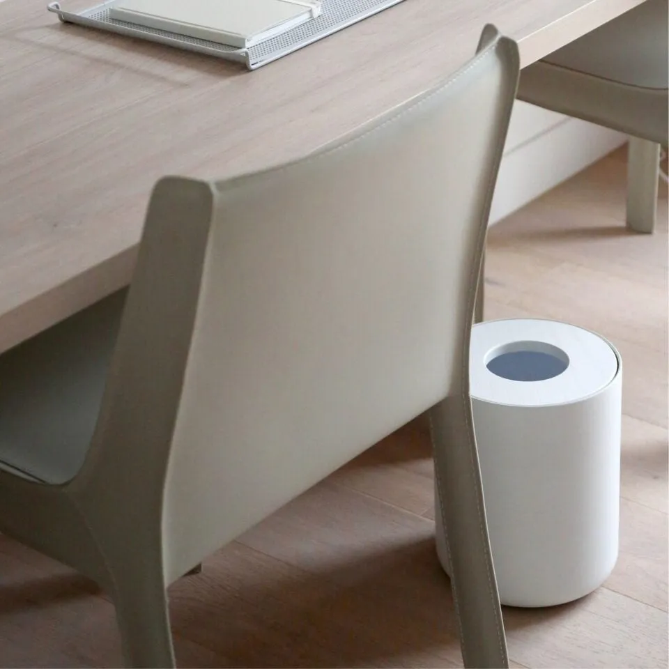 Round Bin with Oak Lid - White