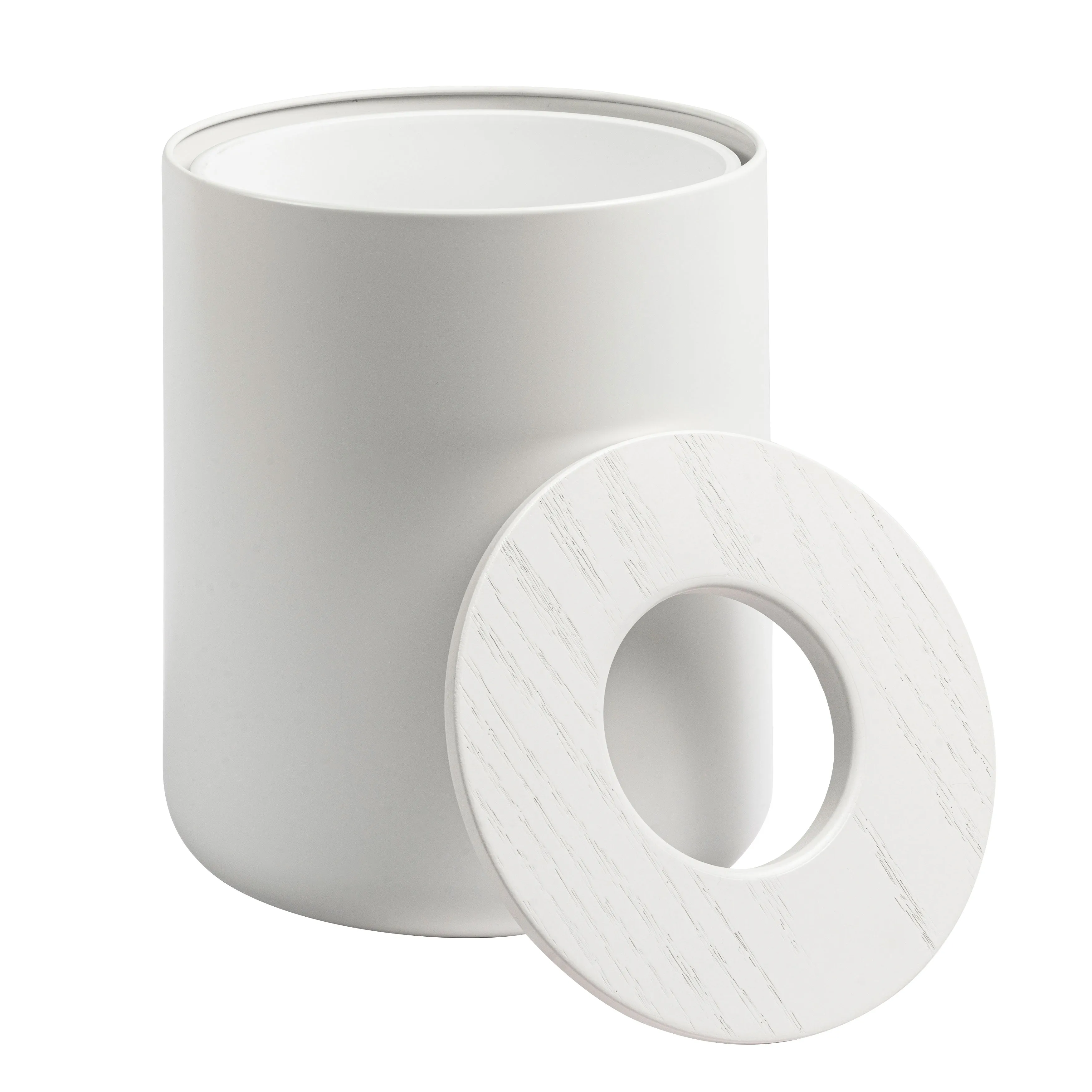 Round Bin with Oak Lid - White