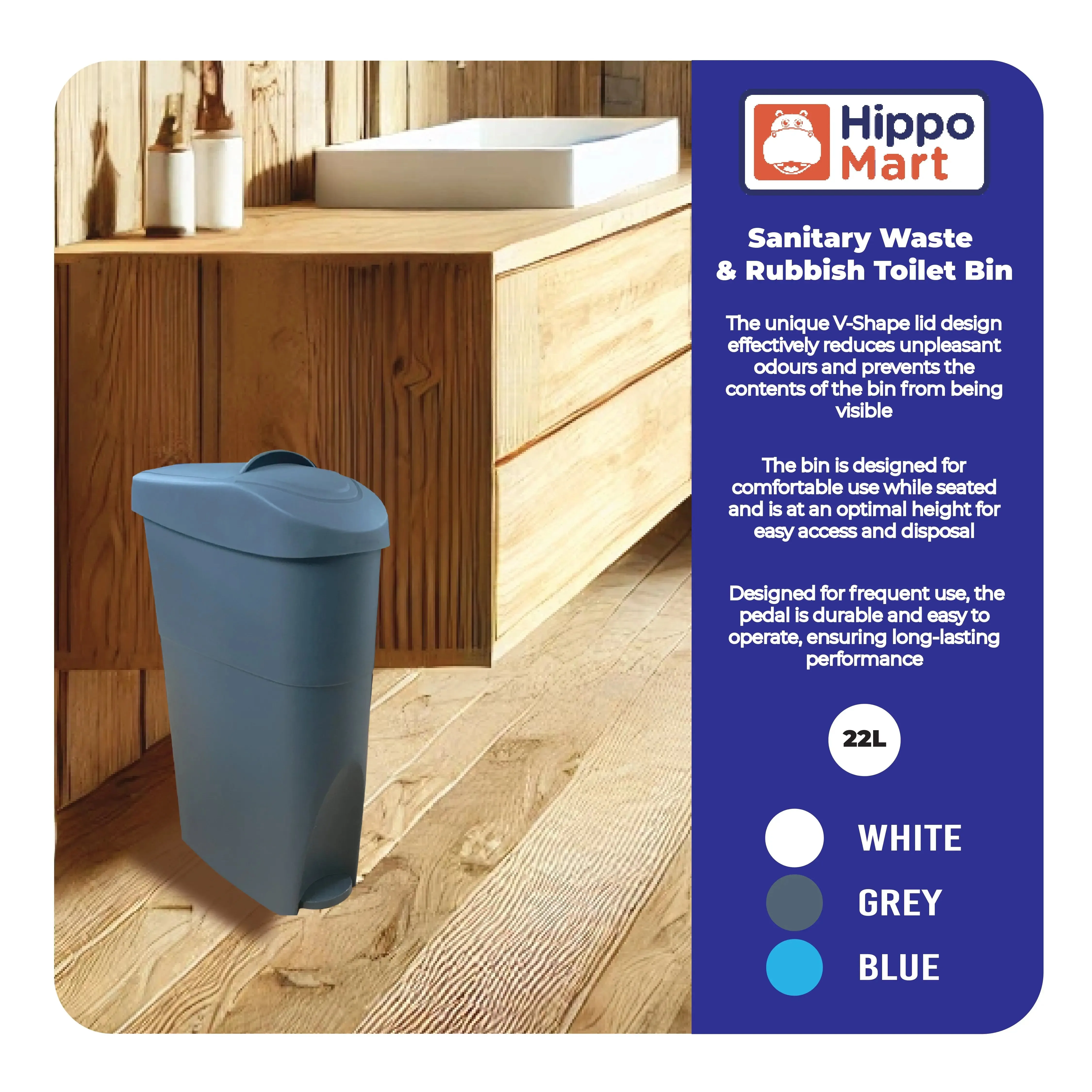 Sanitary Dustbin | Waste Bin | Rubbish Bin | Toilet Bin | 22L | Trash Bin