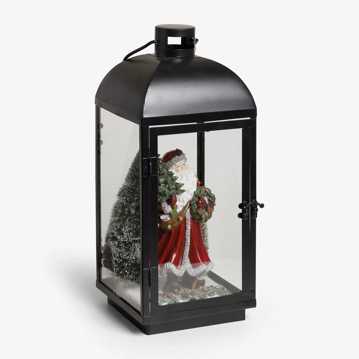Santa Statue Black Lantern With LEDs