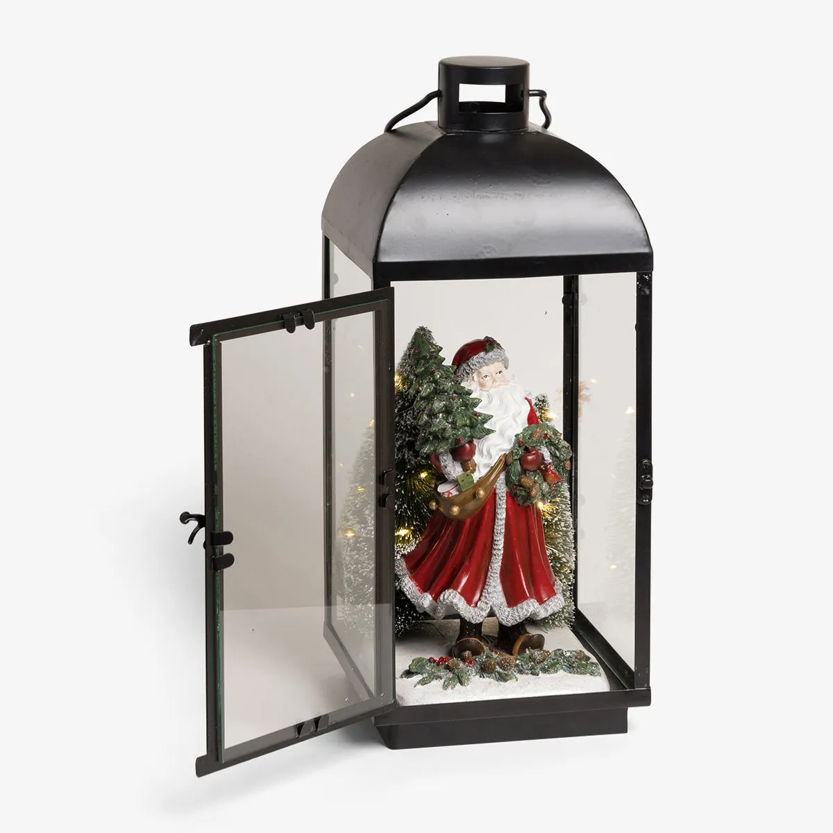 Santa Statue Black Lantern With LEDs