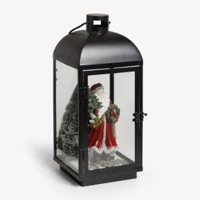 Santa Statue Black Lantern With LEDs