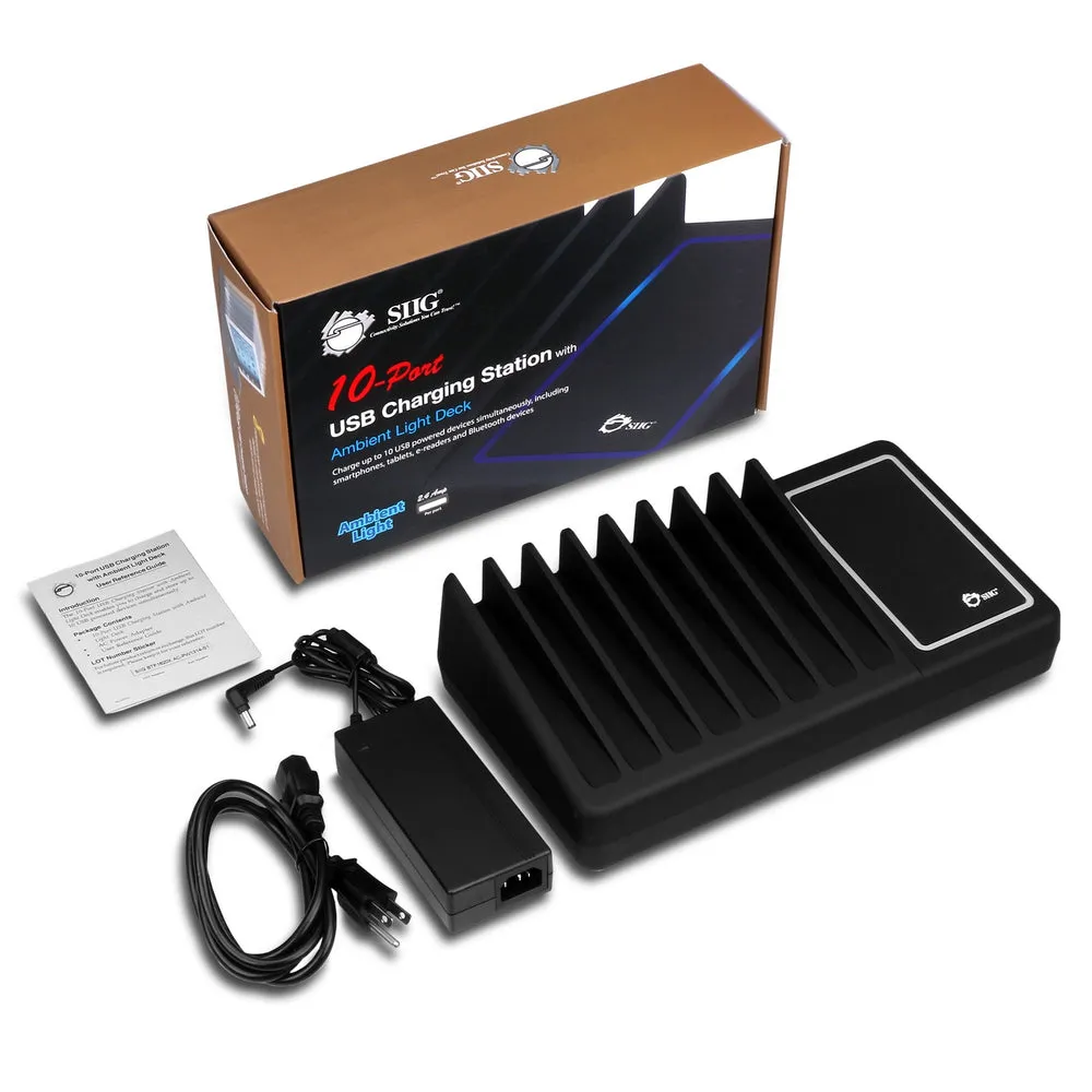 Siig Inc. AC-PW1314-S1 10-Port USB Charging Station with Ambient Light Deck