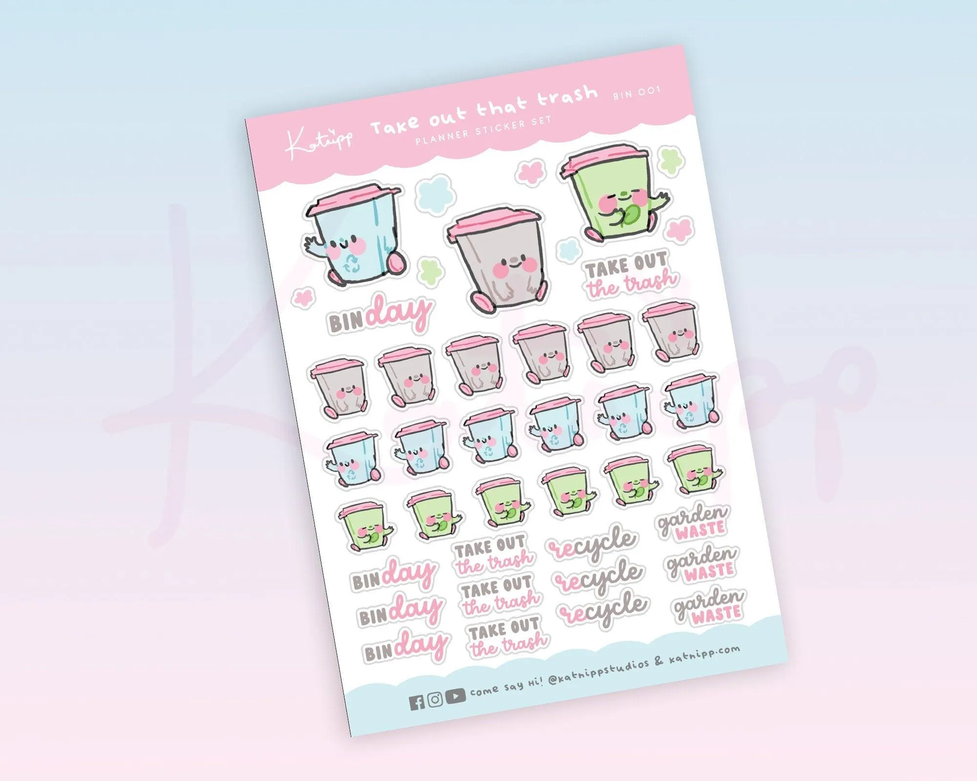 Take Out the Trash Sticker Sheet | Kawaii Bin Day Planner Stickers | Recycling & Waste Reminder Stickers | BIN001
