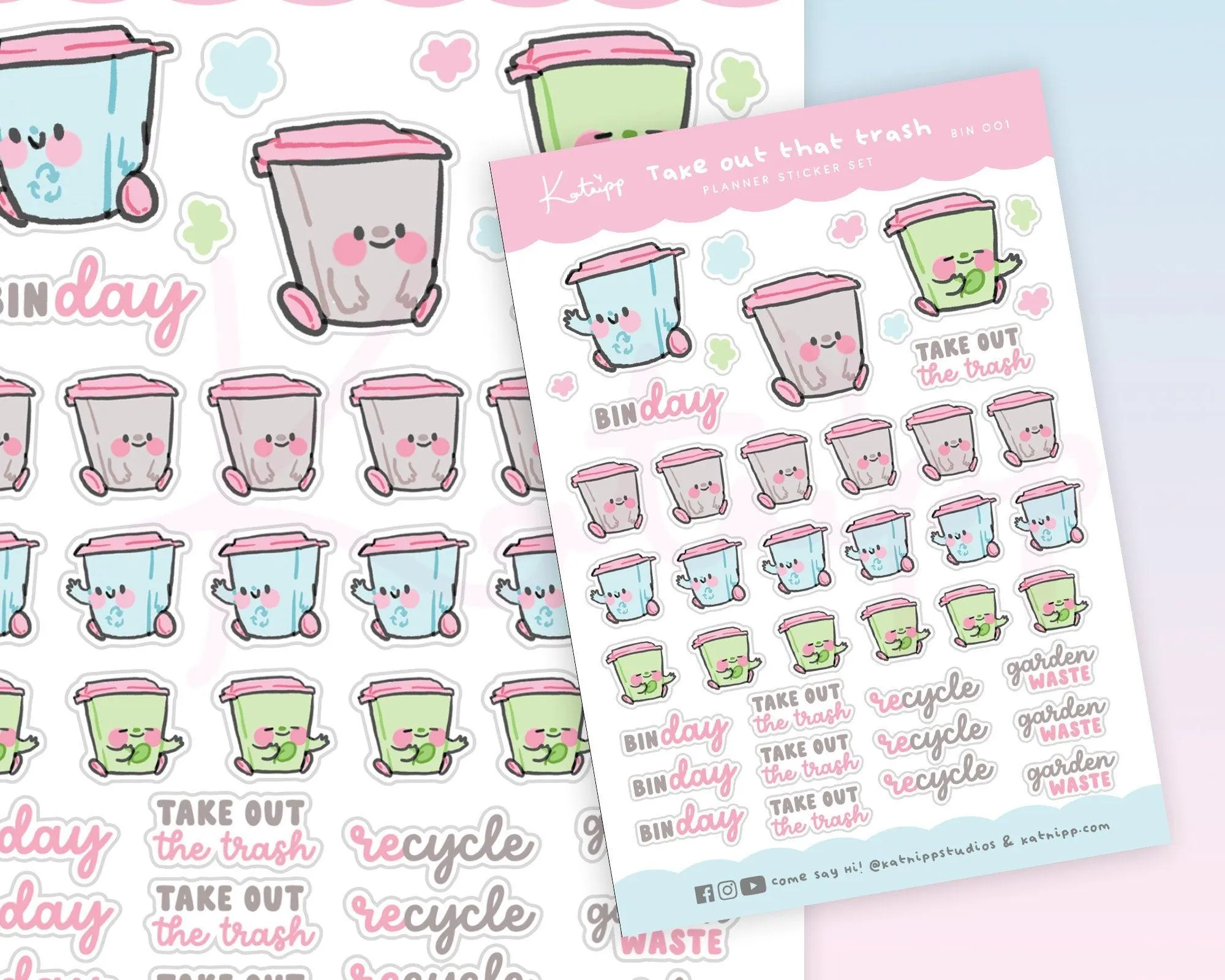 Take Out the Trash Sticker Sheet | Kawaii Bin Day Planner Stickers | Recycling & Waste Reminder Stickers | BIN001
