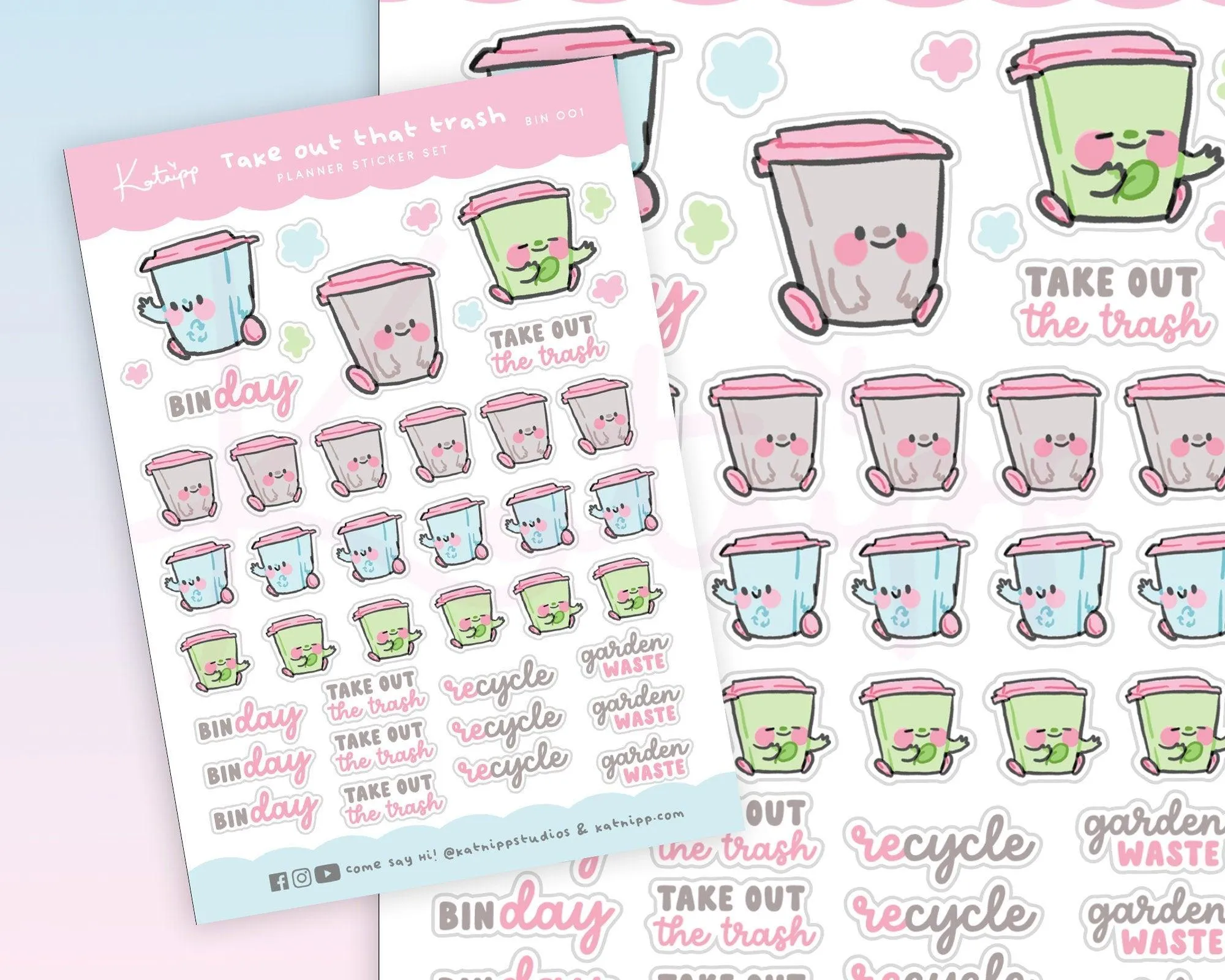 Take Out the Trash Sticker Sheet | Kawaii Bin Day Planner Stickers | Recycling & Waste Reminder Stickers | BIN001