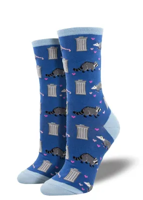 Trashy Love, Raccoon   Possum (Blue) Women’s Crew Socks