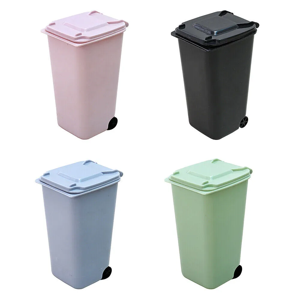 US 4 Pack Small Trash Can Mini Curbside Bin with Lid Desk Organizer Pen Holder