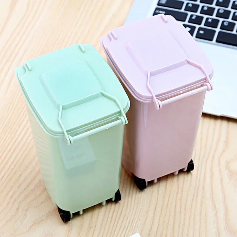 US 4 Pack Small Trash Can Mini Curbside Bin with Lid Desk Organizer Pen Holder