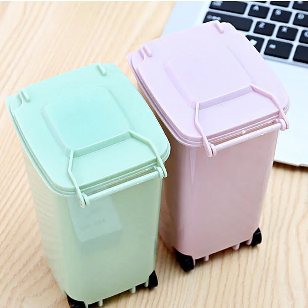 US 4 Pack Small Trash Can Mini Curbside Bin with Lid Desk Organizer Pen Holder