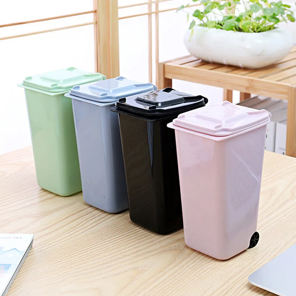 US 4 Pack Small Trash Can Mini Curbside Bin with Lid Desk Organizer Pen Holder