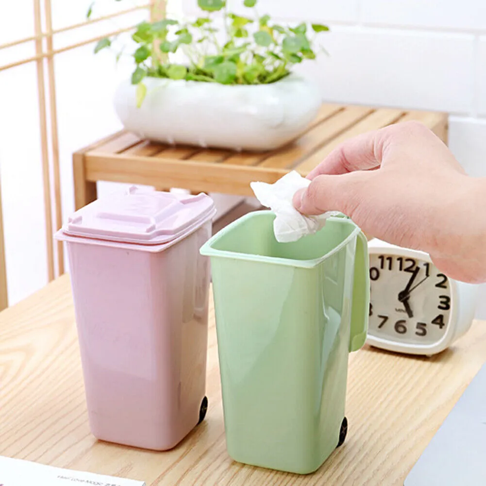 US 4 Pack Small Trash Can Mini Curbside Bin with Lid Desk Organizer Pen Holder