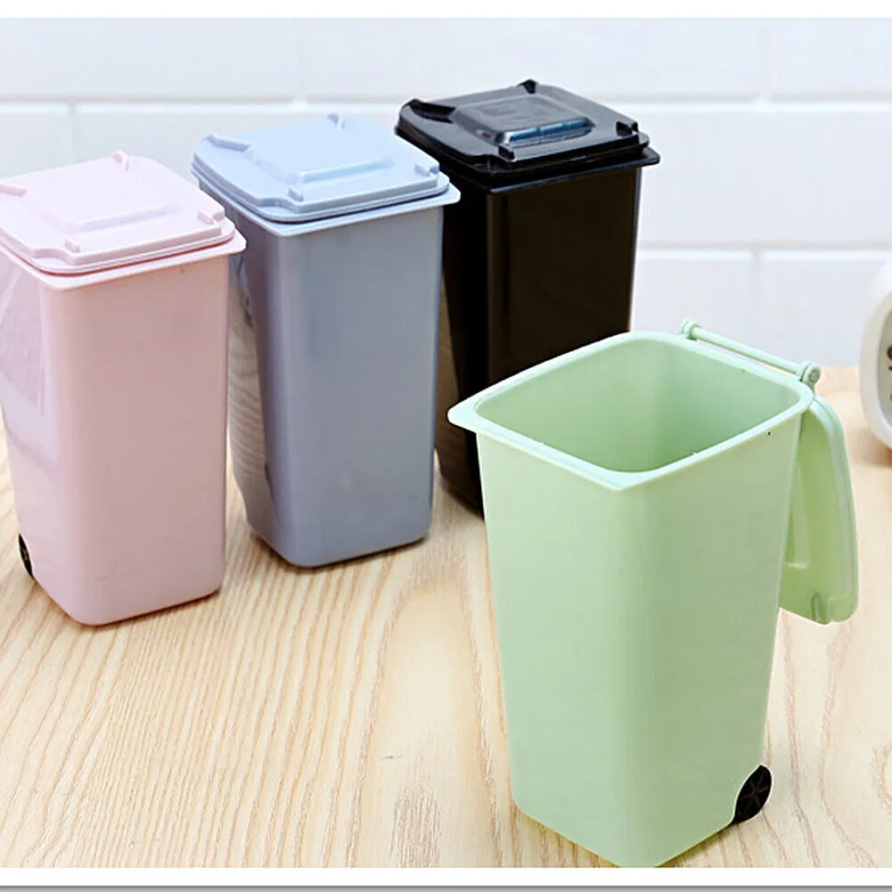 US 4 Pack Small Trash Can Mini Curbside Bin with Lid Desk Organizer Pen Holder