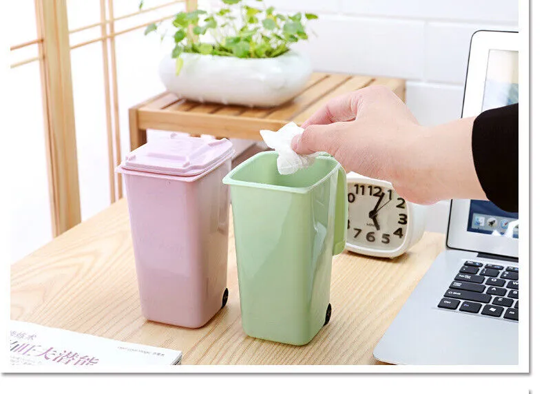 US 4 Pack Small Trash Can Mini Curbside Bin with Lid Desk Organizer Pen Holder