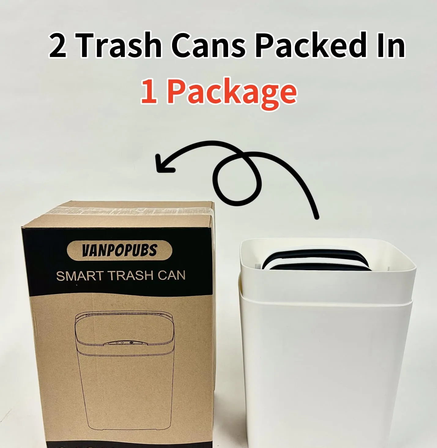 Vanpopubs 2 Pack 2.7 Gal Bathroom Trash Can with Lid, Automatic Trash Can Small Smart Garbage Can Touchless, Slim Motion Sensor Waterproof Plastic Trash Bins for Bedroom Office Kitchen Toilet