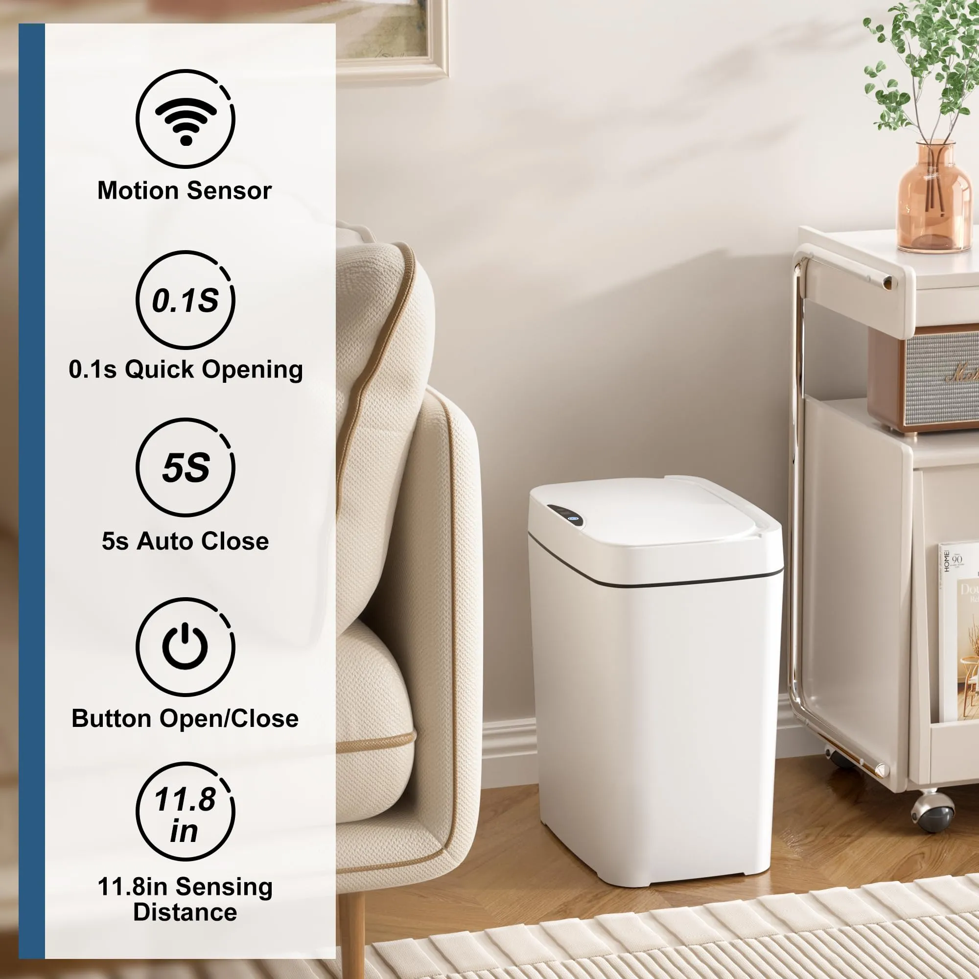 Vanpopubs 2 Pack 2.7 Gal Bathroom Trash Can with Lid, Automatic Trash Can Small Smart Garbage Can Touchless, Slim Motion Sensor Waterproof Plastic Trash Bins for Bedroom Office Kitchen Toilet