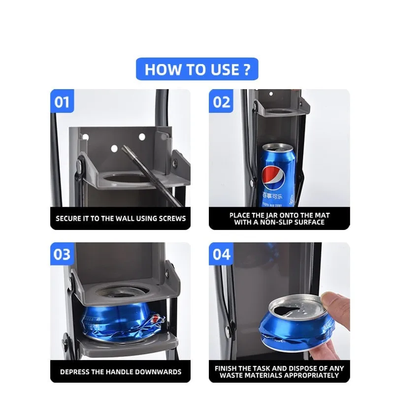 Wall-Mounted Metal Commercial Can Crusher with Bottle Opener