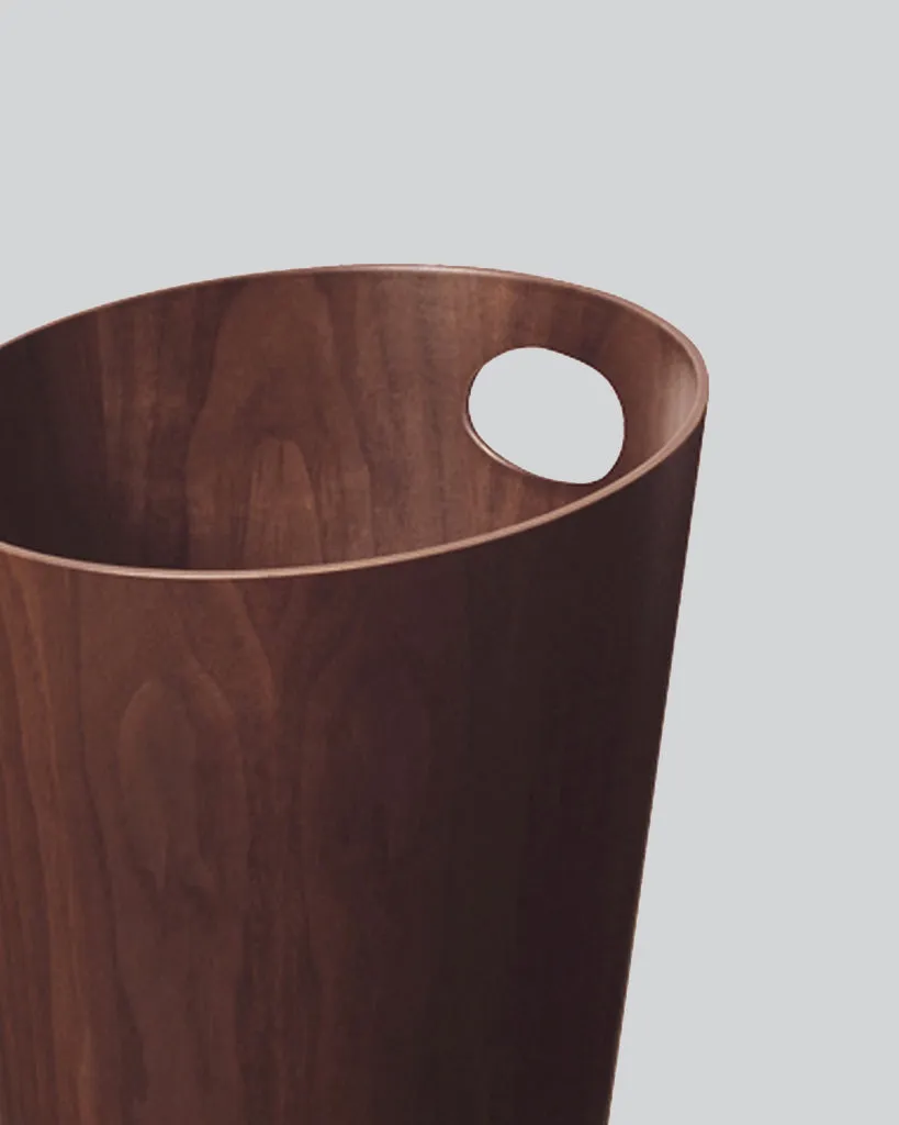 Walnut Paper Waste Basket with Handle
