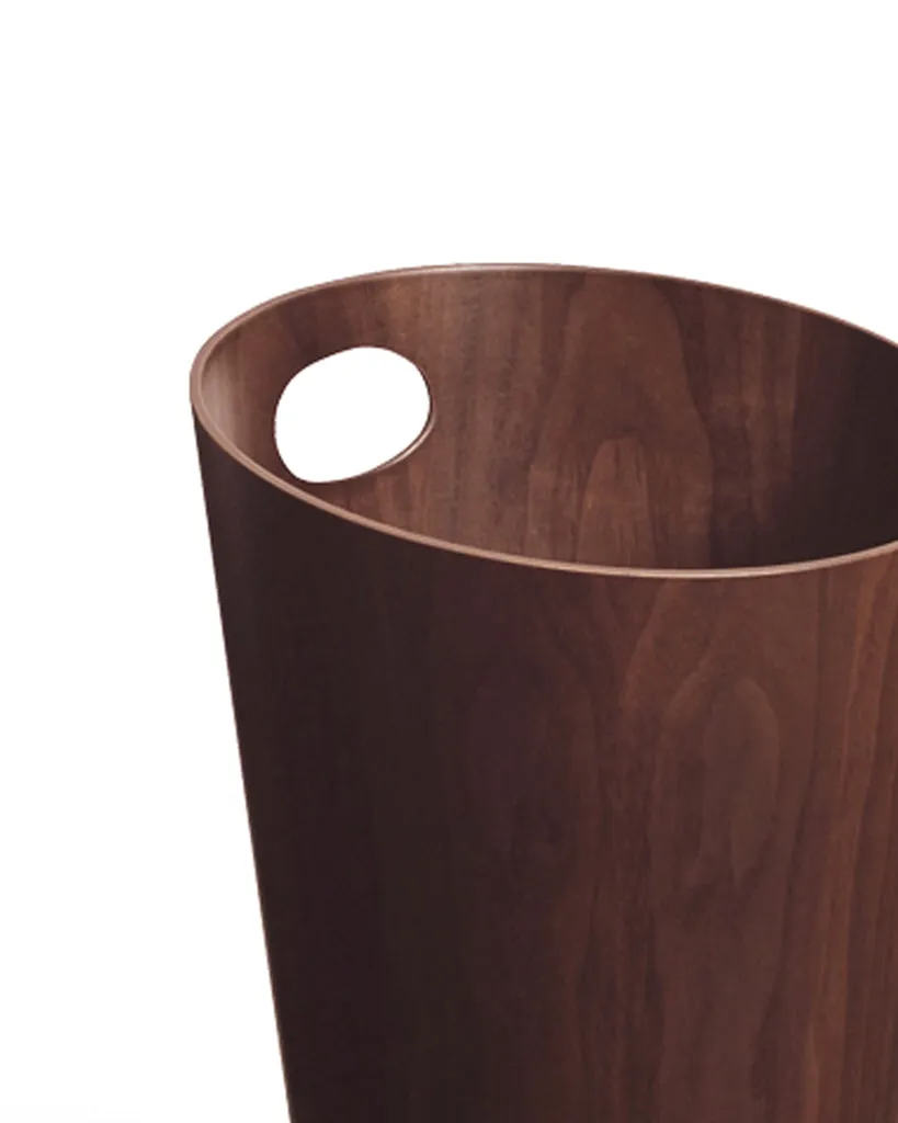 Walnut Paper Waste Basket with Handle