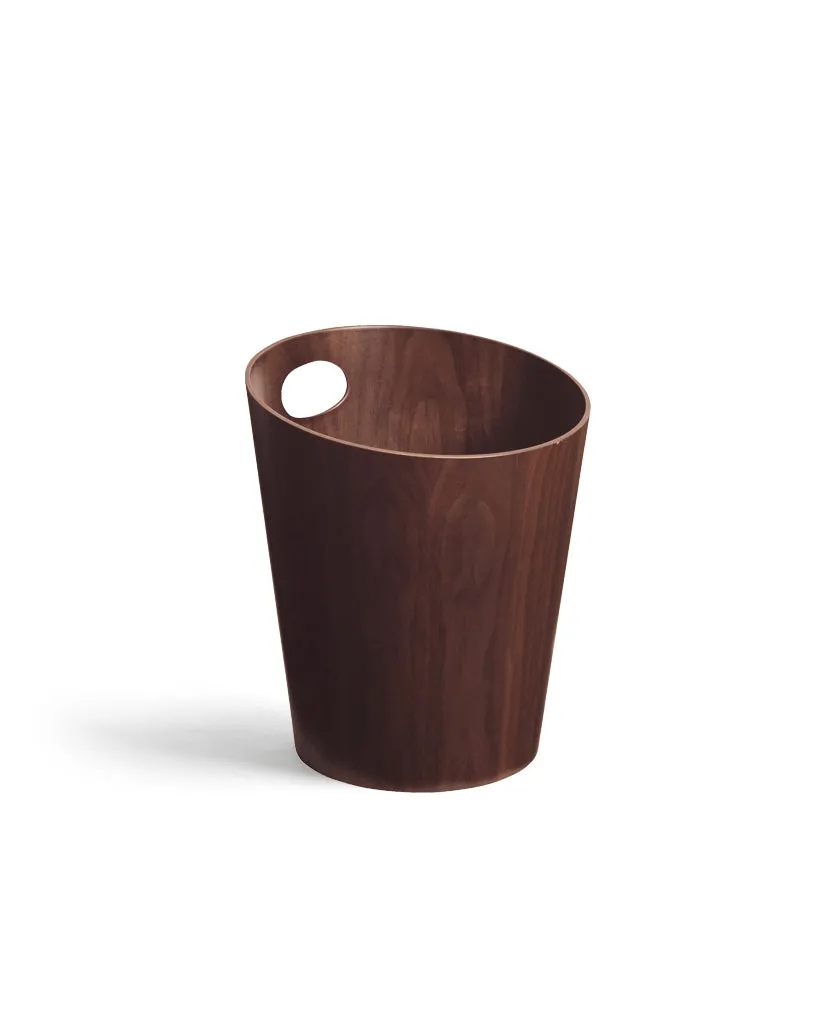 Walnut Paper Waste Basket with Handle