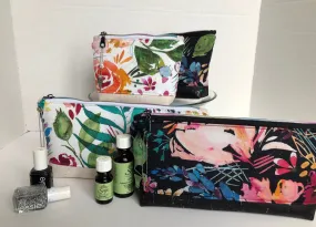 Watercolour Floral Essential Oil Pouch, Nail Polish Zipper Pouch, Waterproof Cosmetics Bag