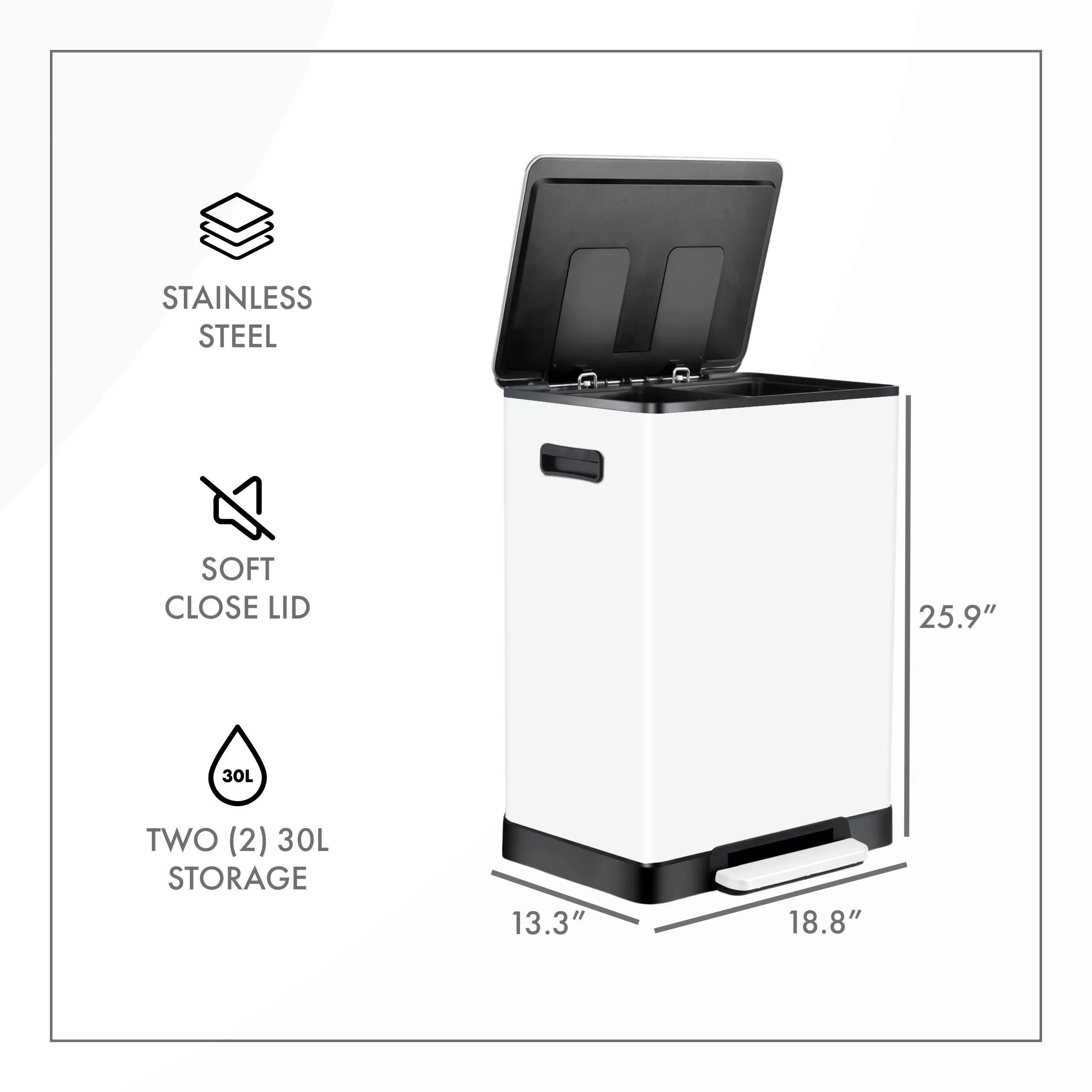 White Stainless Steel 16 Gallon Trash Can