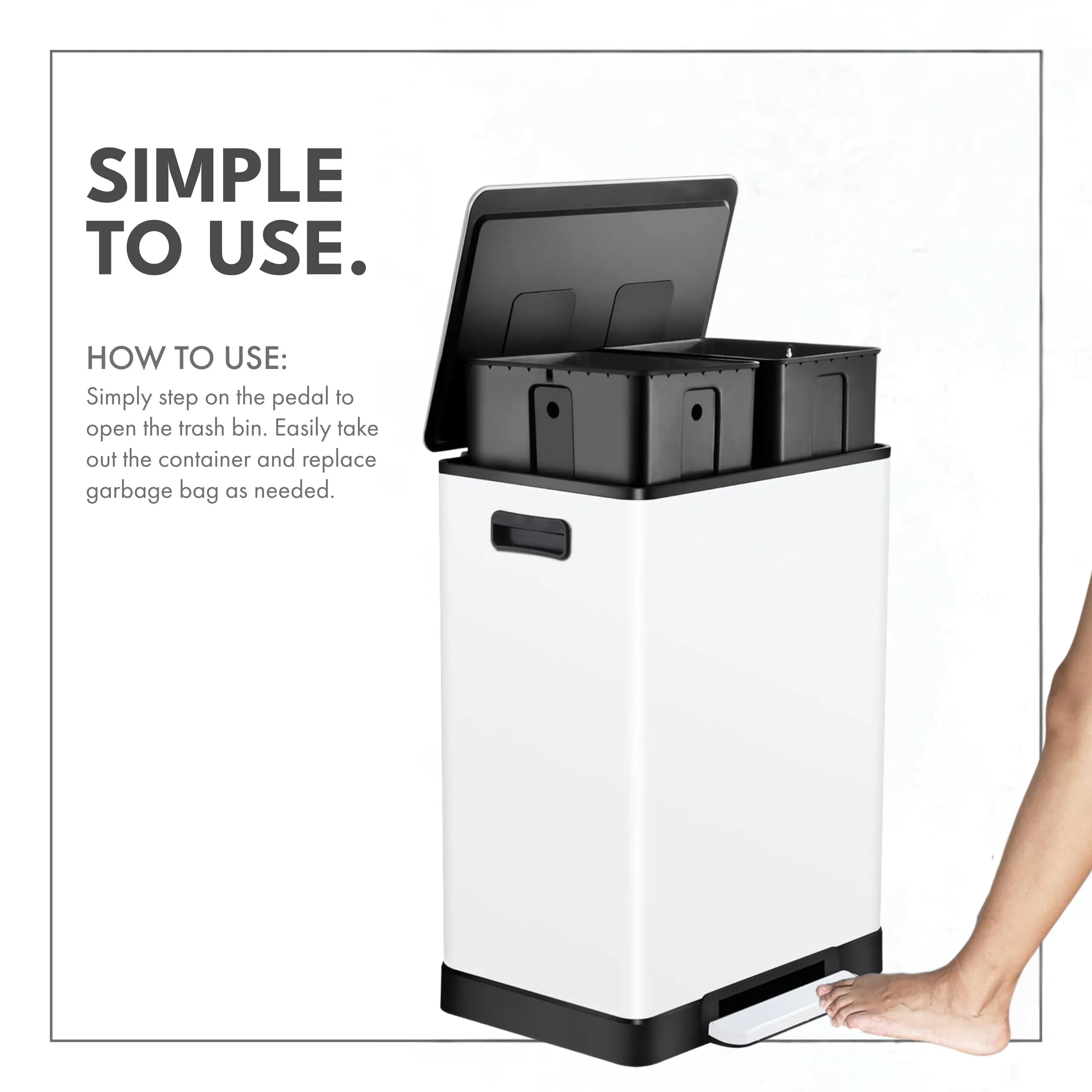 White Stainless Steel 16 Gallon Trash Can