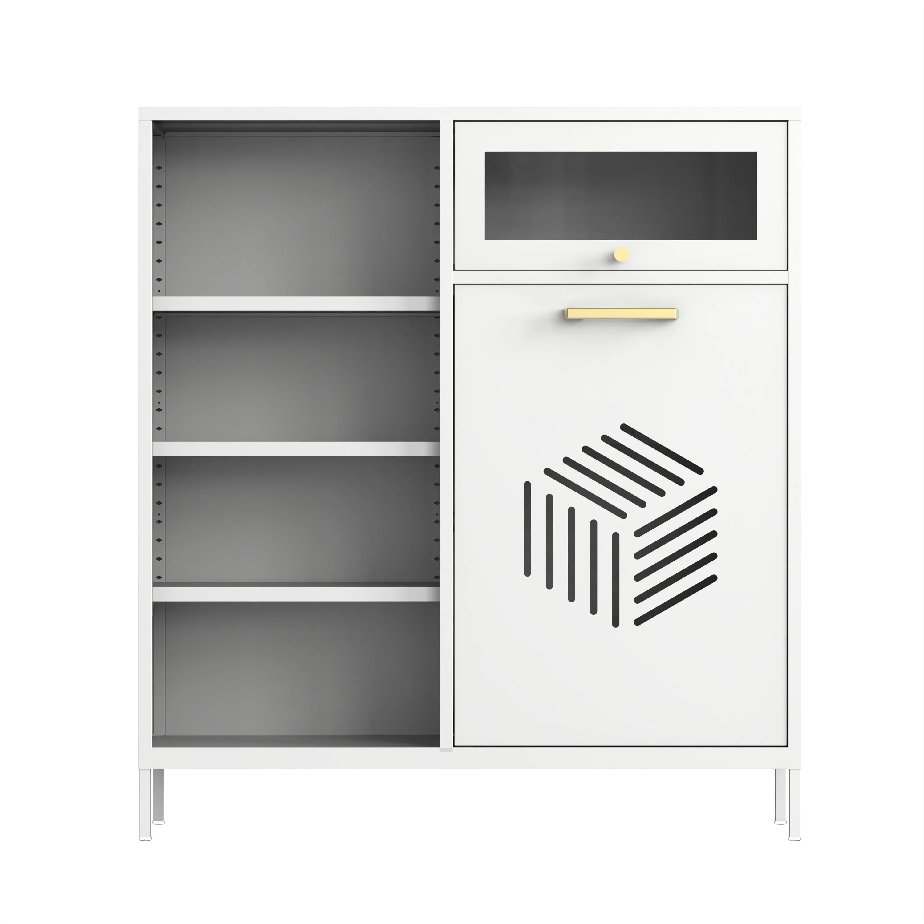 White Tilt-Out Trash Cabinet: Adjustable Shelf, Free-Standing for Kitchen/Bathroom - Recycling/Laundry Basket Storage..